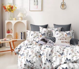 Butterfly Floral Printed Cotton Bedsheet – Double Size