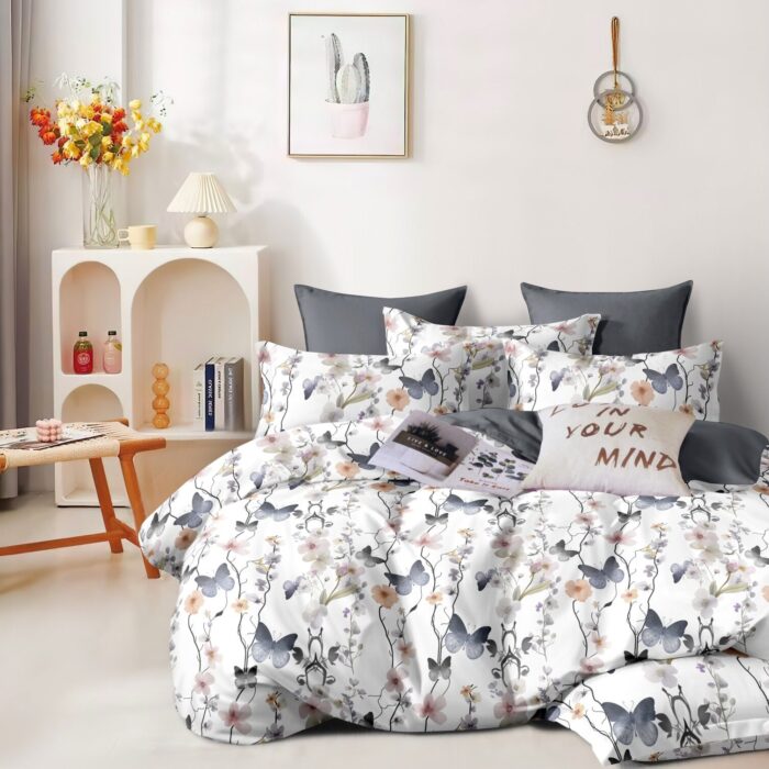 Butterfly Floral Printed Cotton Bedsheet – Double Size Butterfly Floral Printed Cotton Bedsheet – Double Size