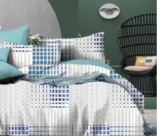 Geometric Grid Printed Cotton Bedsheet – Queen Size