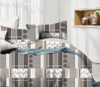 Geometric Patch Printed Cotton Bedsheet – Queen Size