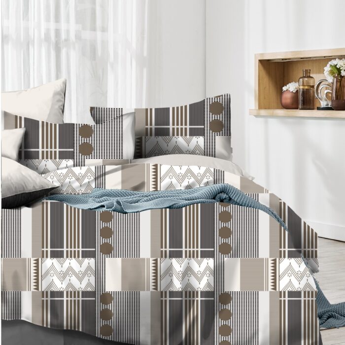 Geometric Patch Printed Cotton Bedsheet – Queen Size