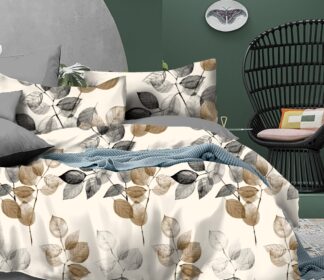 Botanical Leaf Printed Cotton Bedsheet – Queen Size