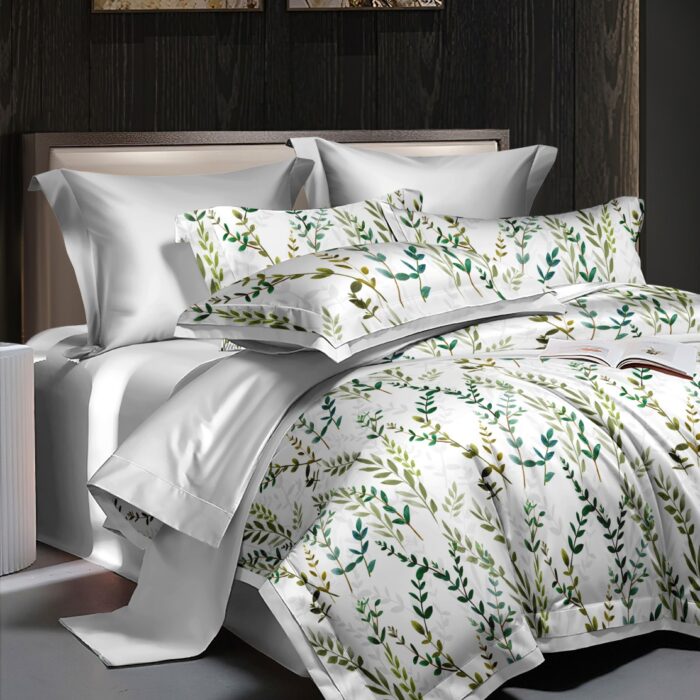 Green Vine Botanical Printed Cotton Bedsheet – King Size Green Vine Botanical Printed Cotton Bedsheet – King Size